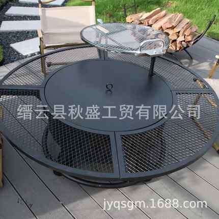 大型013圆形炭火围炉茶烤可炉子烤盘转动烧烤篝火盆炉庭院烧烤煮