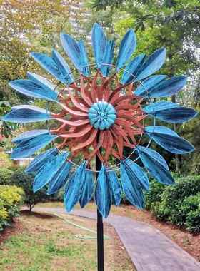 出口户外铁艺风车花园装饰迎风转360度双面旋转落地风车摆件