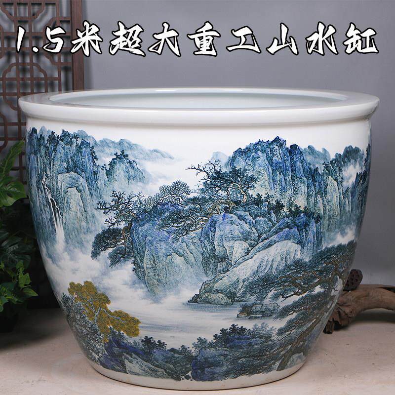 景德镇手绘古法陶瓷鱼缸睡莲荷花缸锦鲤缸庭院造景水缸门海大缸