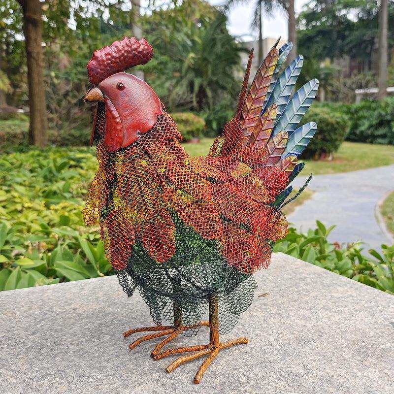 花园户外产品景区造景外贸动物铁艺千丝网母鸡庭院装饰