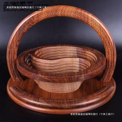 果篮邮核桃木核桃木干果几何形状中式木头篮包木质花果蓝巴基包邮