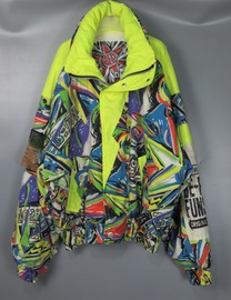 Vintage 古着bepop中古90s荧光黄嘻哈花色撞色滑雪服夹克外套