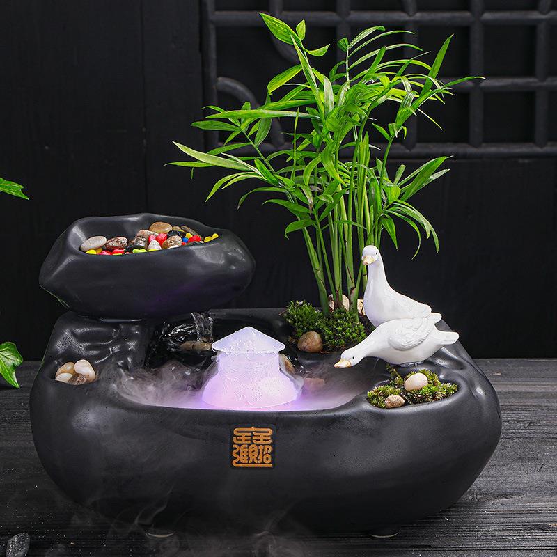 禅意陶瓷流水喷泉摆件客厅桌面加湿景观办公室鱼缸招财风水装饰品