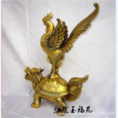 纯铜独站鳌头黄铜龙龟锦鸡摆件生肖鸡风水铜器工艺品家居摆件
