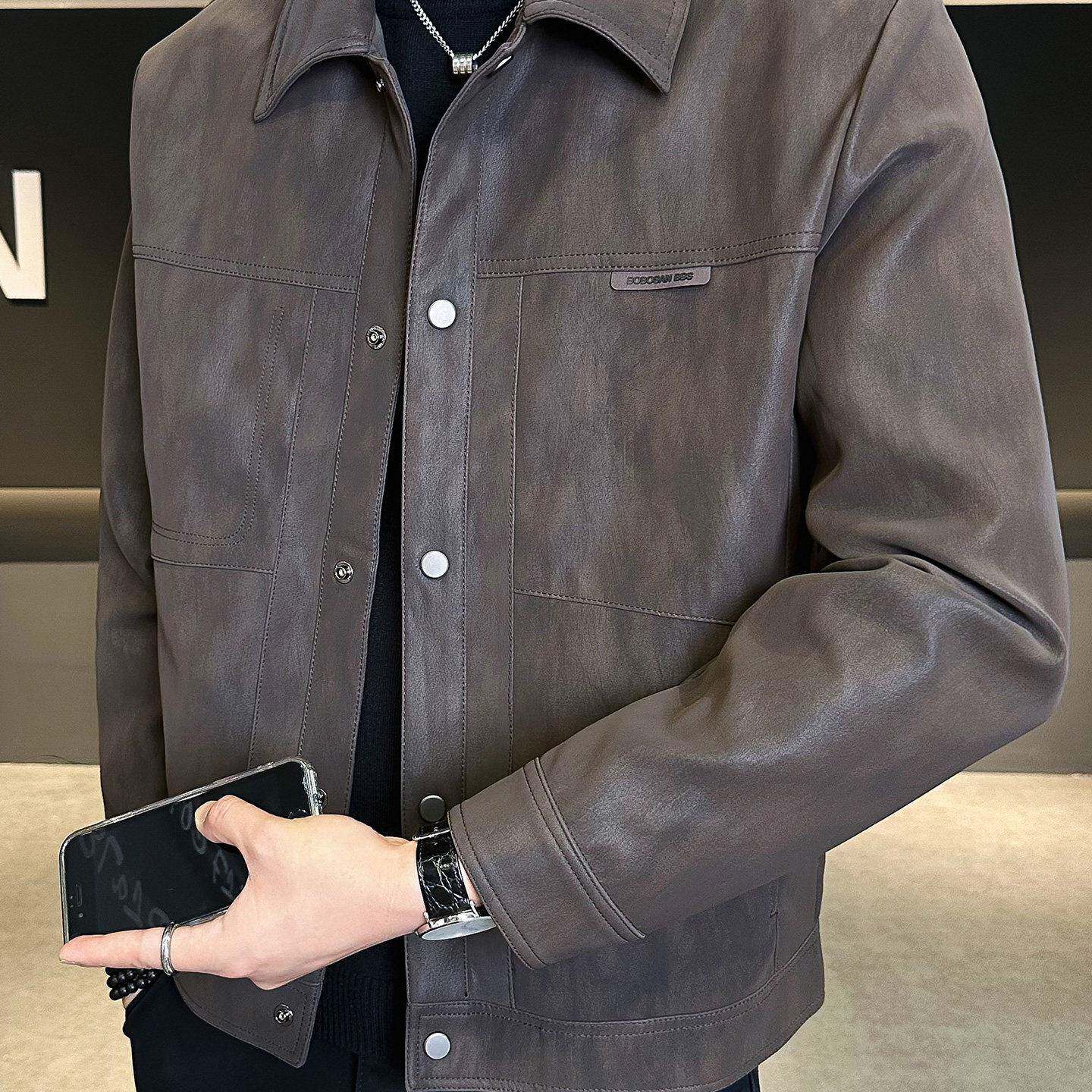 鹿皮绒皮衣外套男秋冬季2026新款加绒加厚机车痞帅风潮流男士夹克