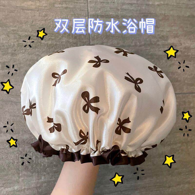 双层浴帽防水新款洗澡洗浴帽女化妆厨房油烟防尘头套成人加厚头罩