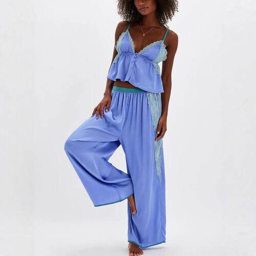 Women's Pajama Sets Lace Patchwork Spaghetti Strap Ruffled