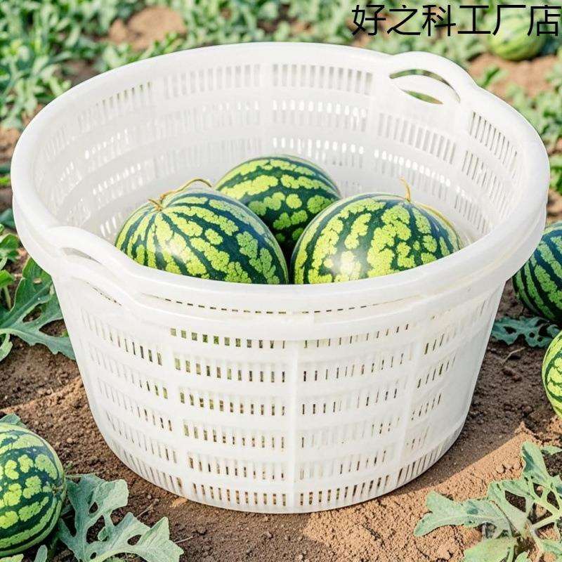 白色镂空装西瓜筐周转筐圆形胶水果蔬菜塑料框子大号