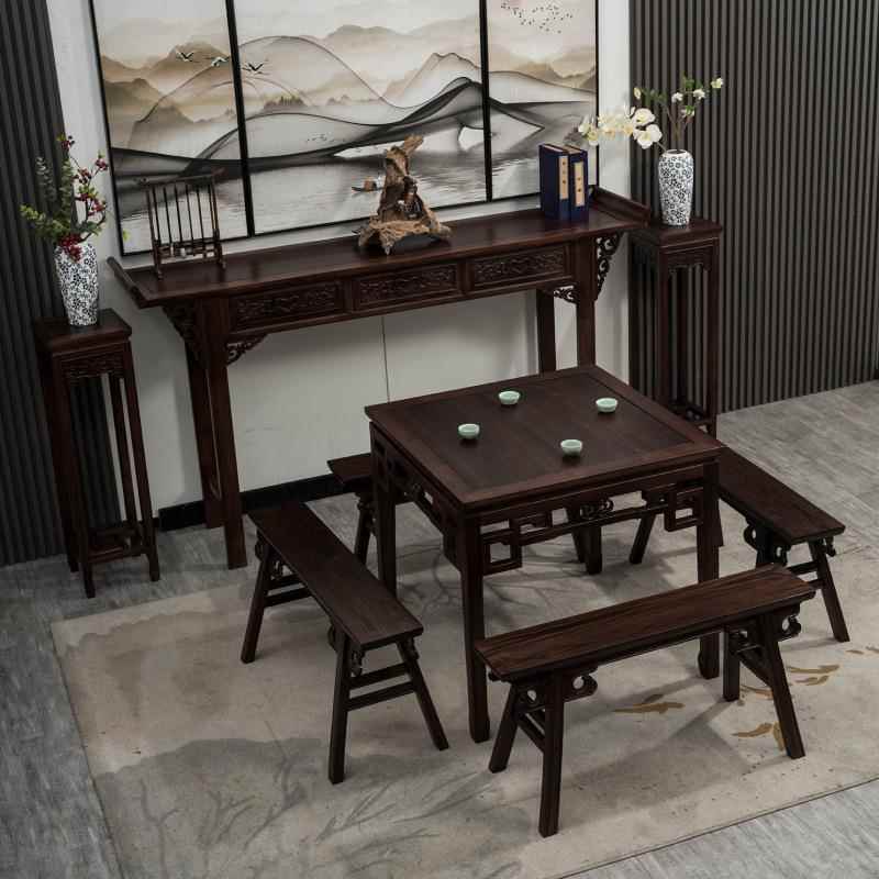 农村堂仿古中SGF供桌条几案中六件套八仙桌实木长条条堂条桌香案