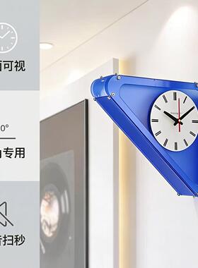 压克力双面钟挂钟三角形挂钟转角墙面时钟壁挂双面静音钟表高级感