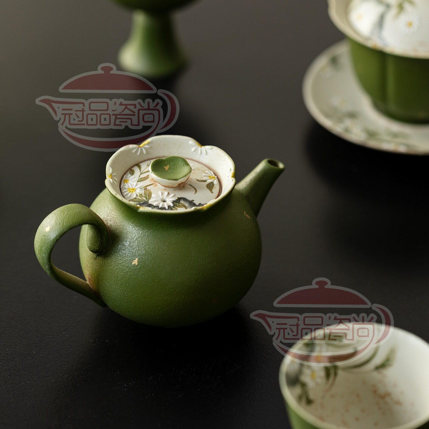 复古浮雕小青柑功夫茶具套装 手绘茶杯主人杯 白瓷紫砂壶纯手工