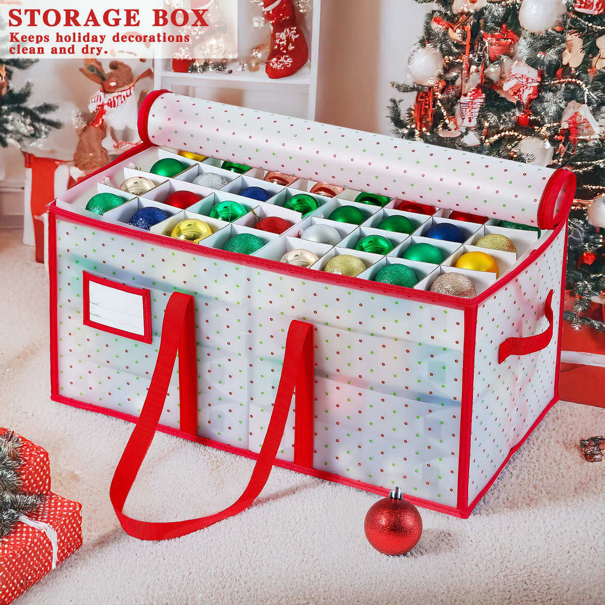 多功能圣诞球装饰储物 节省空间 128格可折叠圣诞收纳盒