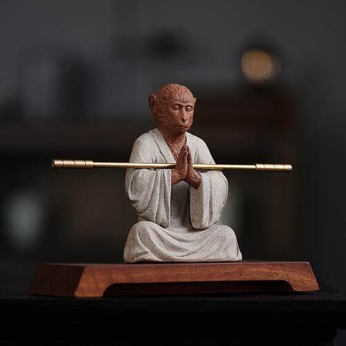 创意紫砂齐天大圣孙悟空禅意摆件中式家居客厅茶桌装饰品鱼缸造景