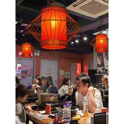 中式复古连锁餐饮火锅店吊灯餐桌走廊过道包间包厢商用铁艺灯具