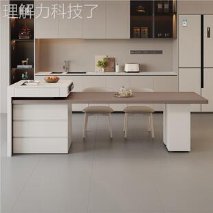 意式 餐极简家用岩板岛台伸桌一体779可缩现代简茶约轻奢高级餐导