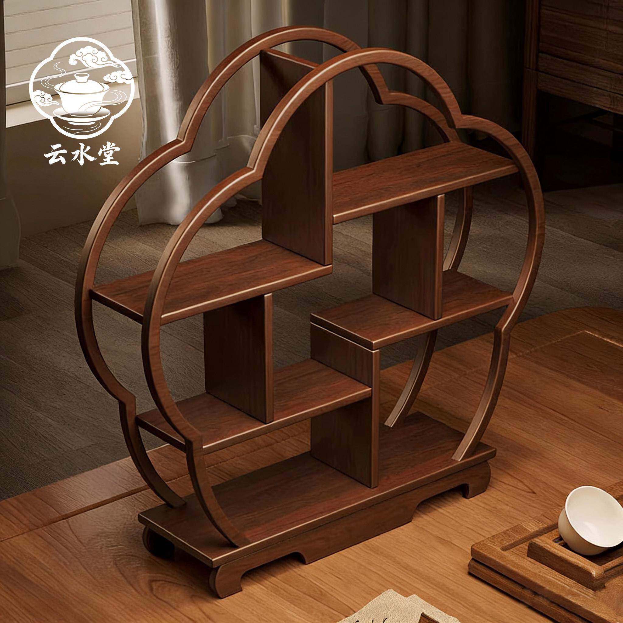 实木茶台置物架中式茶室桌面博古架小型茶壶茶具茶杯收纳展示摆件