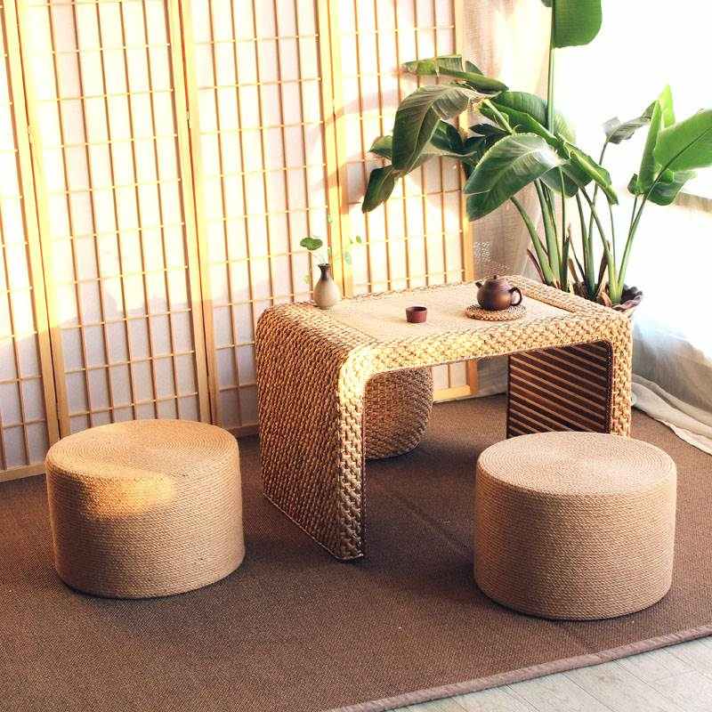 茶道草编榻榻米垫打坐拜佛垫禅修垫地上坐墩坐凳加厚黄麻蒲团坐垫