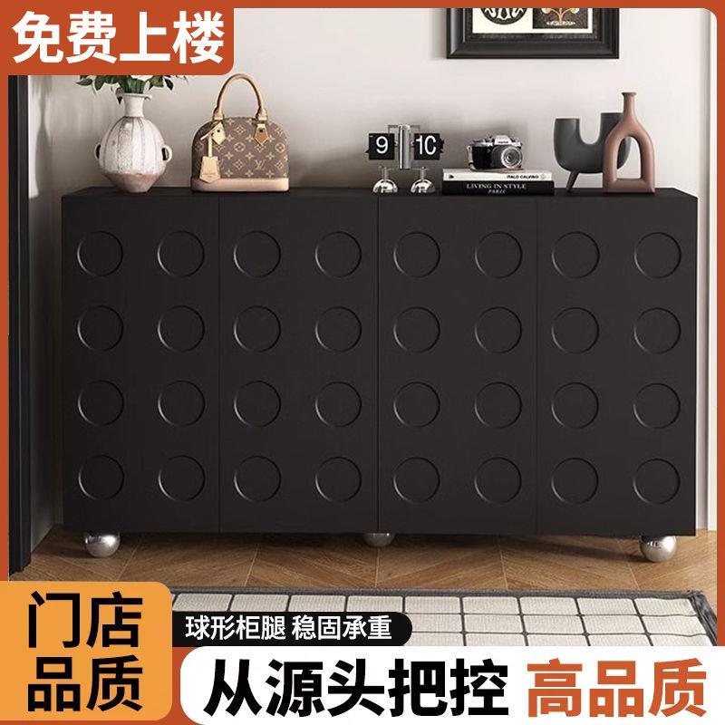 黑色储物柜复古鞋柜家用入户收纳高级北欧玄关客厅一体简约靠墙柜