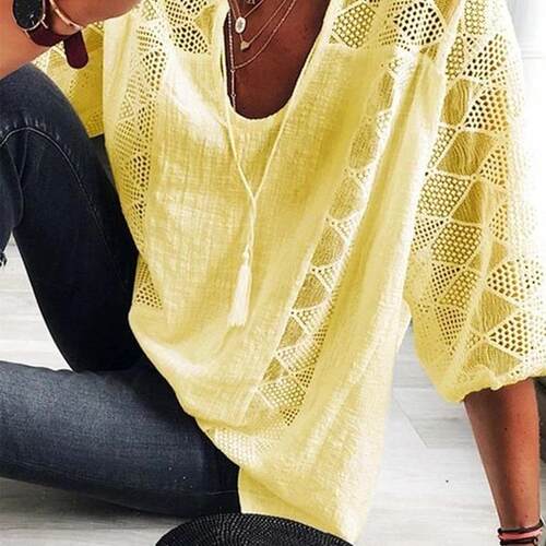 Lace patchwork collar seven quarter sleeve top