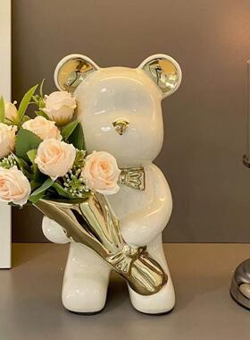 创意网红暴力熊熊花束熊酒柜入口卧室电视柜陶瓷装饰品家居新潮客