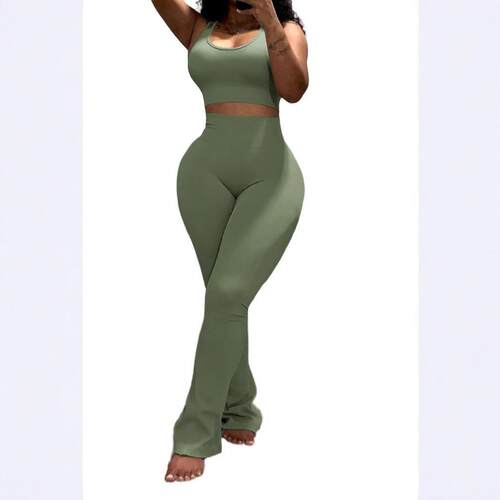 Casual Workout Two Piece Outfits for Women Short Tank Top