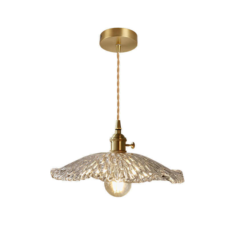 简约日式黄铜玻璃吊灯创意北欧餐厅民宿卧室阳台客厅吧台荷叶灯具,家装灯饰光源,客厅吊灯,淘宝优惠券,粉丝福利购,淘宝优惠卷