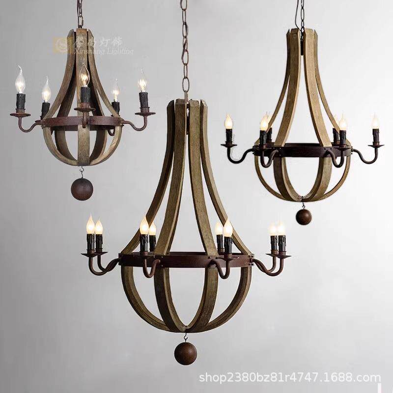 美式乡村木桶吊灯服装店铁艺餐厅灯地中海客厅酒吧台咖啡馆灯实木