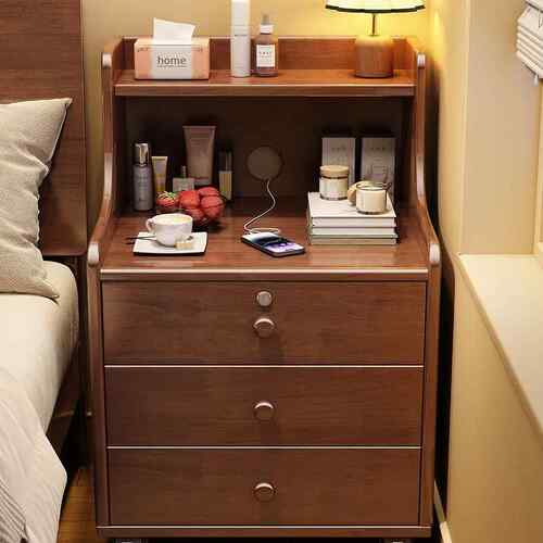 家实木动床头柜带轮可移床LS211#简约现代用卧室带锁储物柜小型边