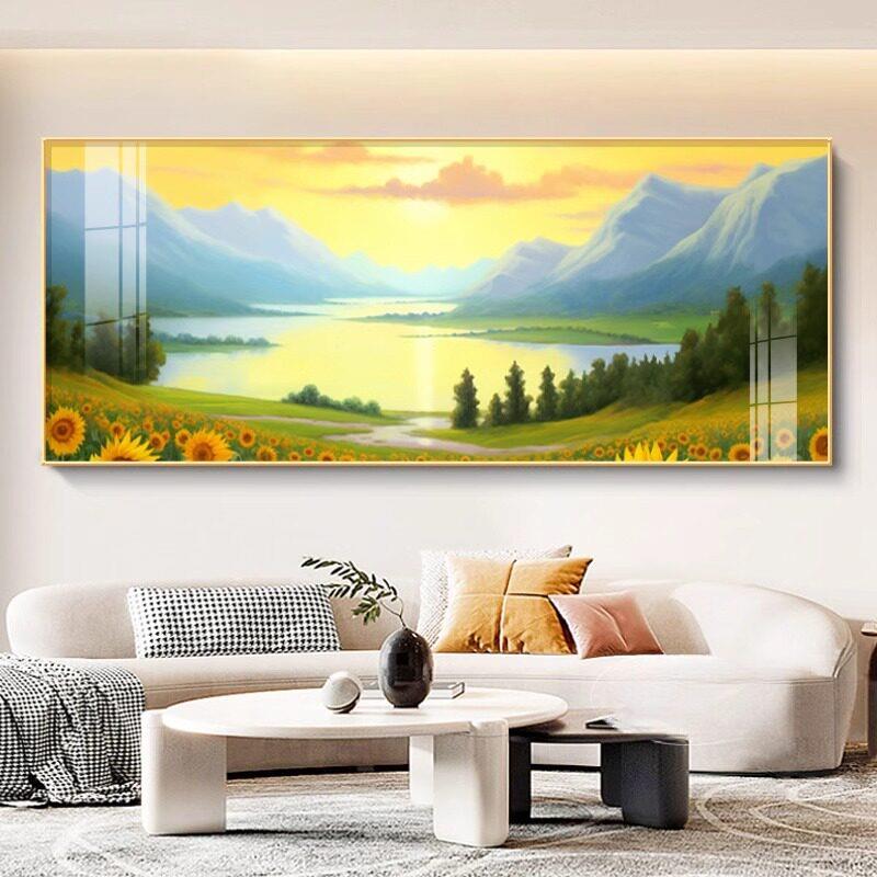 斯堪的纳维亚客厅装饰画现代简约大气旗帜山水画向日葵壁画沙发挂