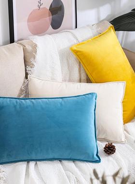 抱枕北欧风格ins沙发靠背垫长型长方形黄色抱枕天鹅绒长条靠枕