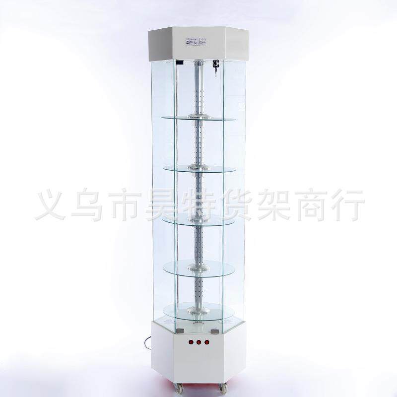 昊特尔 白色六面可旋转带灯玻璃展示架 商超饰品店用高档玻璃展柜