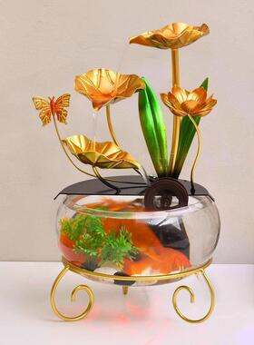 轻风型璃循环流水玻奢JNQ璃摆件乔迁礼品小客厅玄关桌面装饰荷玻