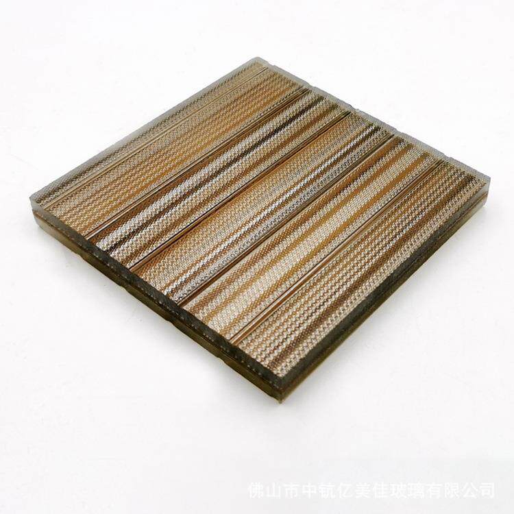 厂家直销夹丝艺术玻璃，简约风工艺处理，白色线条艺术玻璃