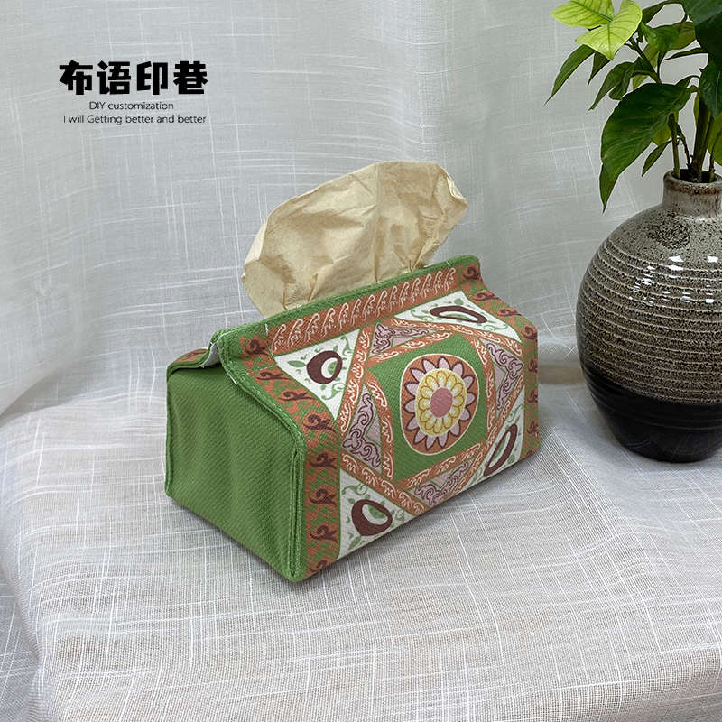 精品新中式国风文创敦煌飞天藻井纸巾收纳盒客厅车载布艺抽纸套博
