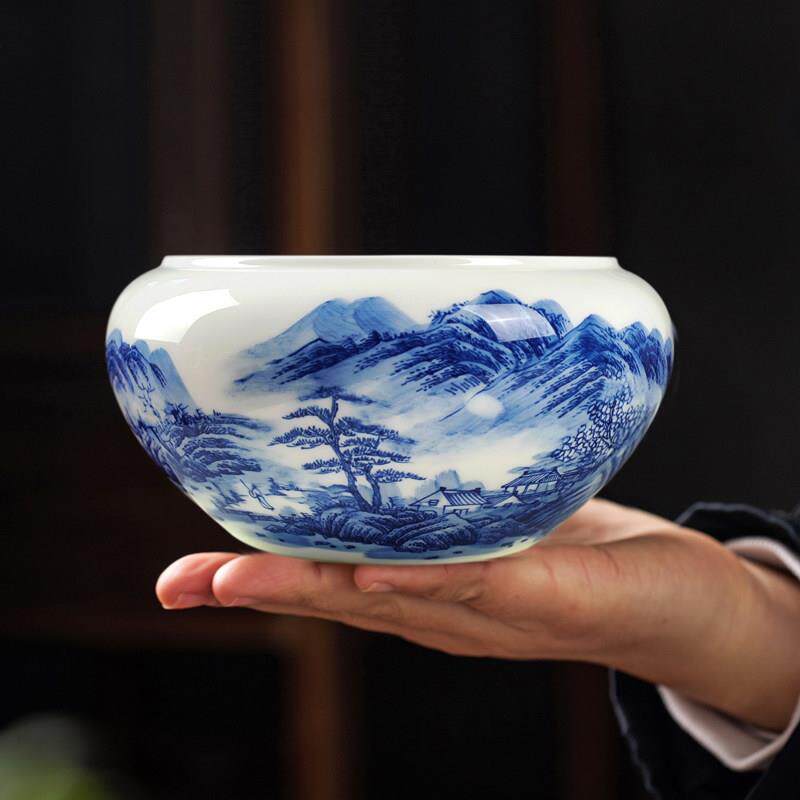 茶洗建盏大号缸特大水盂景德镇陶瓷建水青花瓷中式家用茶具水洗