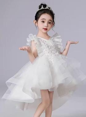 高档女童裙燕尾夏季儿童表演礼服衣裙生日公裙主紫色前短后长连演