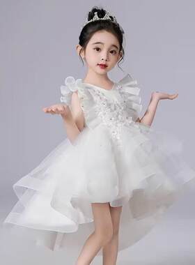 正品女燕尾裙夏季儿童表生演礼服童连衣裙日公主裙短紫色前后长演