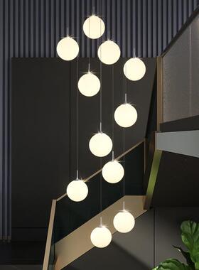 复式楼梯吊灯现代简约北欧酒店别墅中空客厅玻璃魔豆餐厅长吊灯具