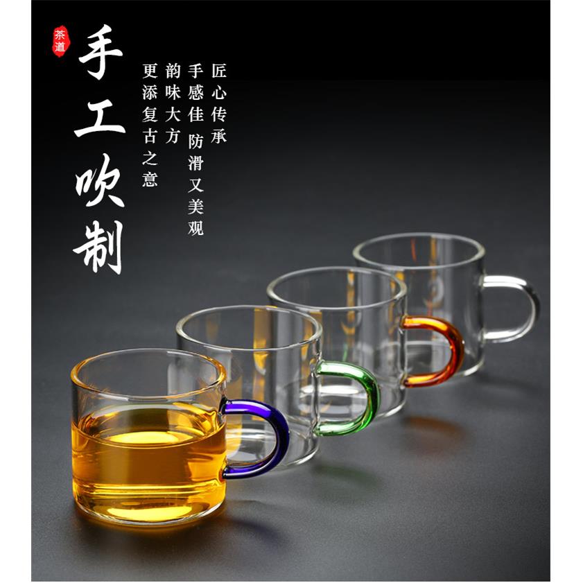 6只装耐热玻璃杯子功夫茶具日式加厚喝茶带把品茗小茶杯主人单杯