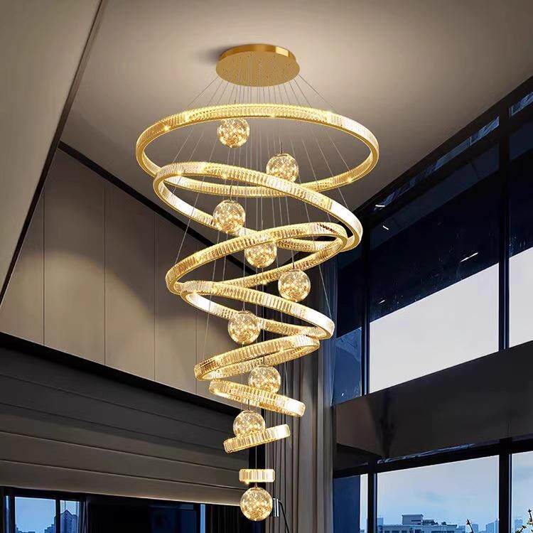 别墅挑空客厅吊灯复式楼中空大吊灯楼梯吊灯loft公寓轻奢水晶吊灯