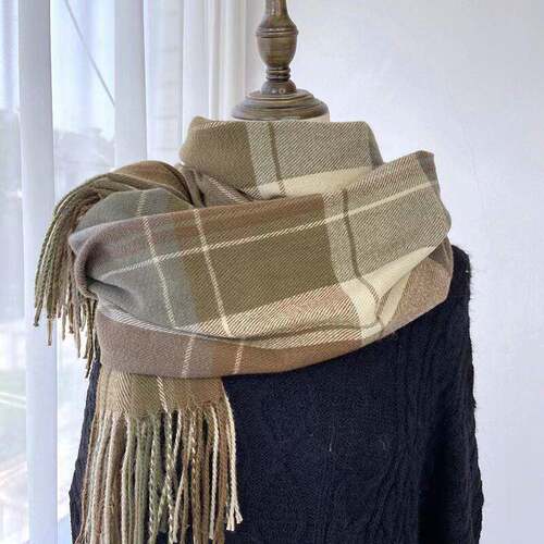 Women's Plaid Scarf Retro Autumn/Winter Shawl Cashmere-Like