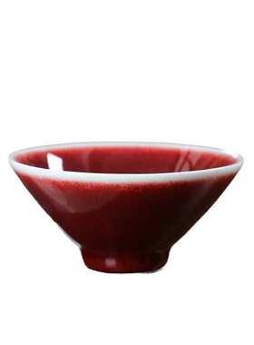 杯红色主人杯功夫陶瓷家用茶杯斗笠郎烧柴品茗大号红釉茶杯窑变