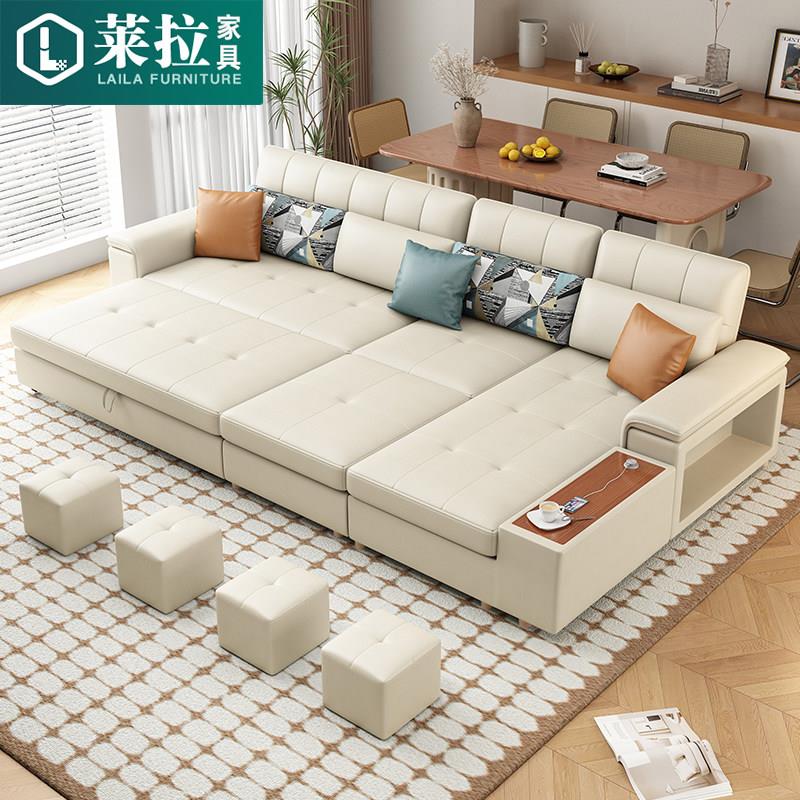 科技布布艺沙发床折叠一体两用客厅小户型直排贵妃推抽拉可以当床