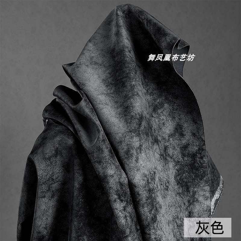 深灰色炒色复古做旧双色绒感PU皮革面料 雪花霜感柔软防水皮布料