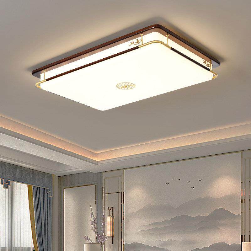 新中式吊顶客厅灯长方形胡桃色现代中式铜木卧室餐厅灯包组合