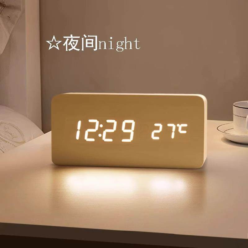 Led电子时钟床头钟表木质工作闹钟专用2024夜光原创桌面摆件常亮