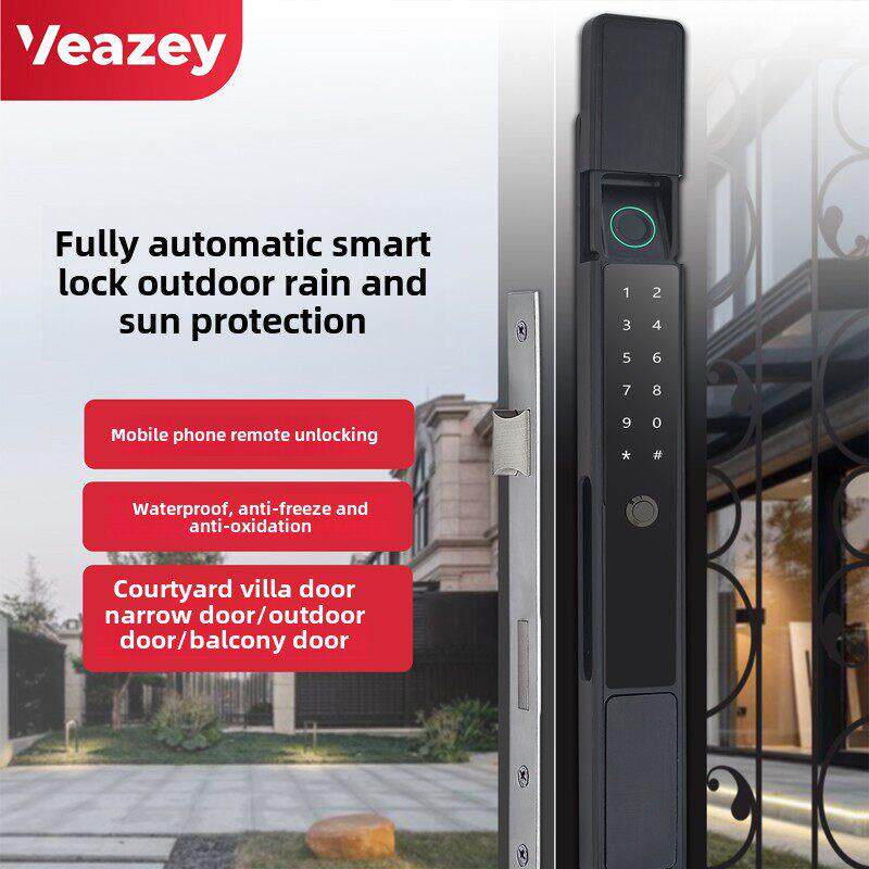 全自动防水断桥铝指纹锁肯德基门密码锁窄门滑动门户外滑动门智能