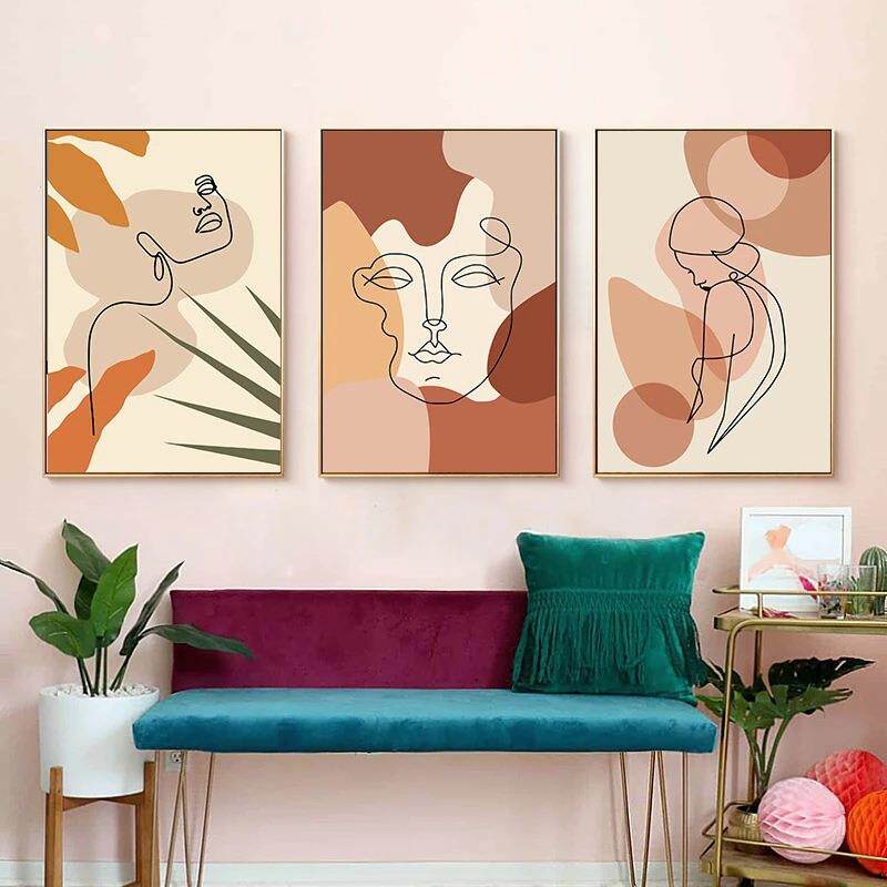 卓宇高清抽象抽象波西米亚风格绘画女孩脸酒店走廊装修挂画喷绘画