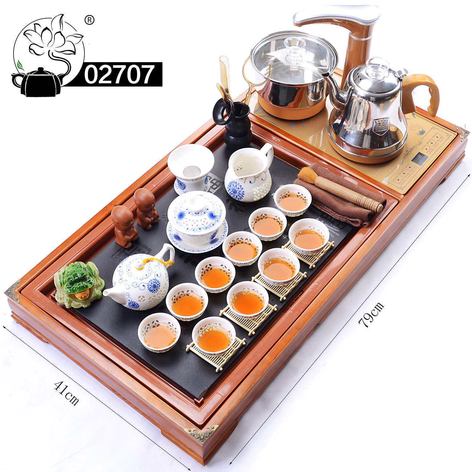 027茶盘石头原矿紫砂茶具实木茶盘四合一套装茶台全自动电磁炉