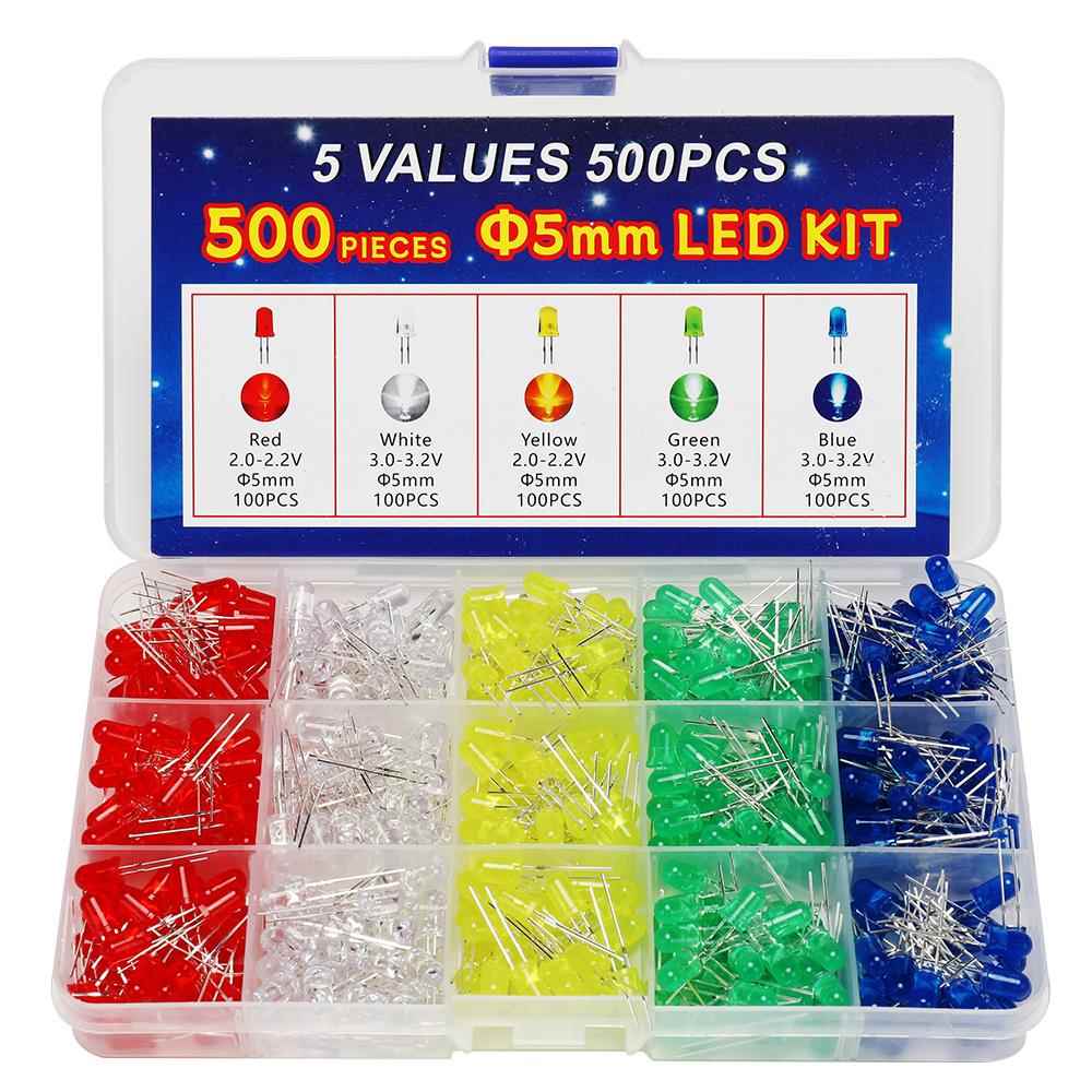 F5 5mm LED发光二极管盒装 发光管 500只 每色100只 5色共500PCS